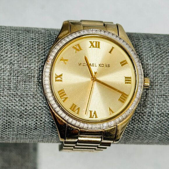 Michael Kors Watch Womens 40mm Crystal Bezel Gold Tone Blake New Battery - Picture 1 of 15